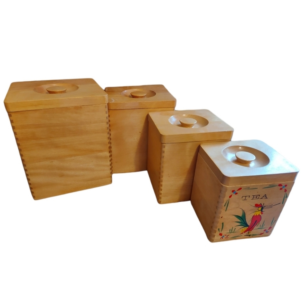 Mid-Century Wooden Nesting Canister Set of 4 - Vintage 1950's